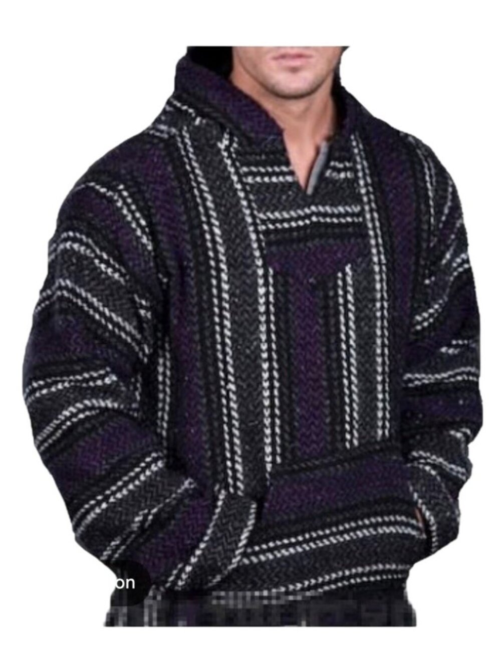 Baja Joe Mexican Hoodie Sweater Unisex Large Hippie Drug Rug Purple Black NWT